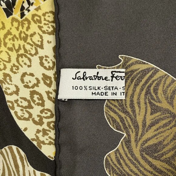 Salvatore Ferragamo - Dark Gray Yellow Multi Silk Scarf - Picture 2 of 4